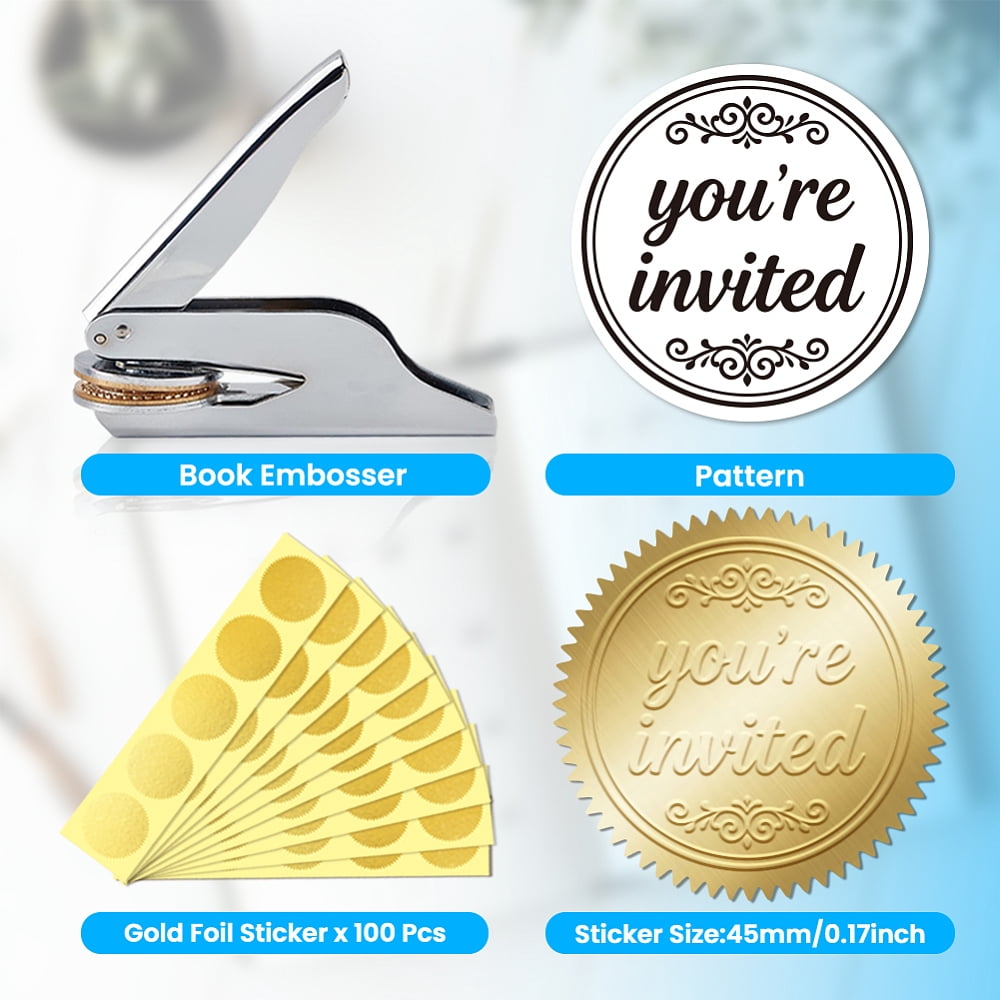 Letter Book Embosser Personalized You're Invited Pattern Book Stamp Durable Library Stamp with Handle Set DIY