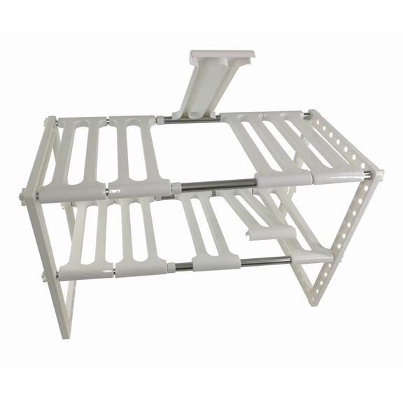 FixtureDisplays® Expandable 2 Tier Adjustable Under Sink Organizer, Bathroom Kitchen Pantry Organization, Storage Shelves, Plastic & Stainless Steel Cleaning Supplies Shelf 16963-NF