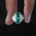 thumbnail image 3 of Octagon Emerald & Baguette Diamond Ring, 925 Sterling Silver Long Emerald Ring, Large Ring, Party Wear Ring, Art Deco Statement Ring., 3 of 5