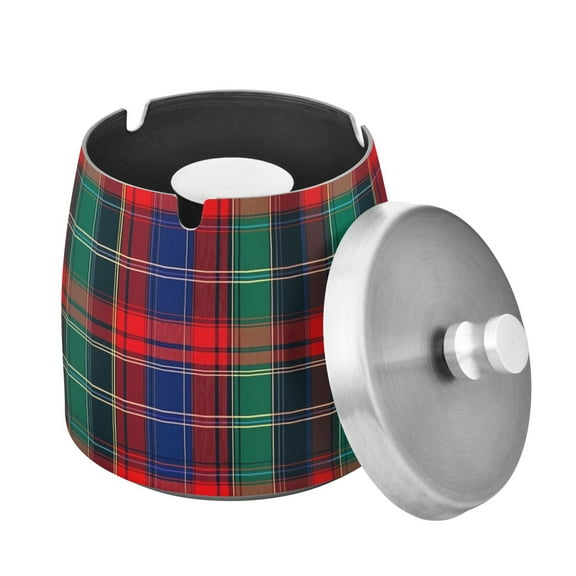 Yayeee Ashtray with Lid for Cigarette Smokeless Stainless Steel Home Ash Holder, Red Green Pattern