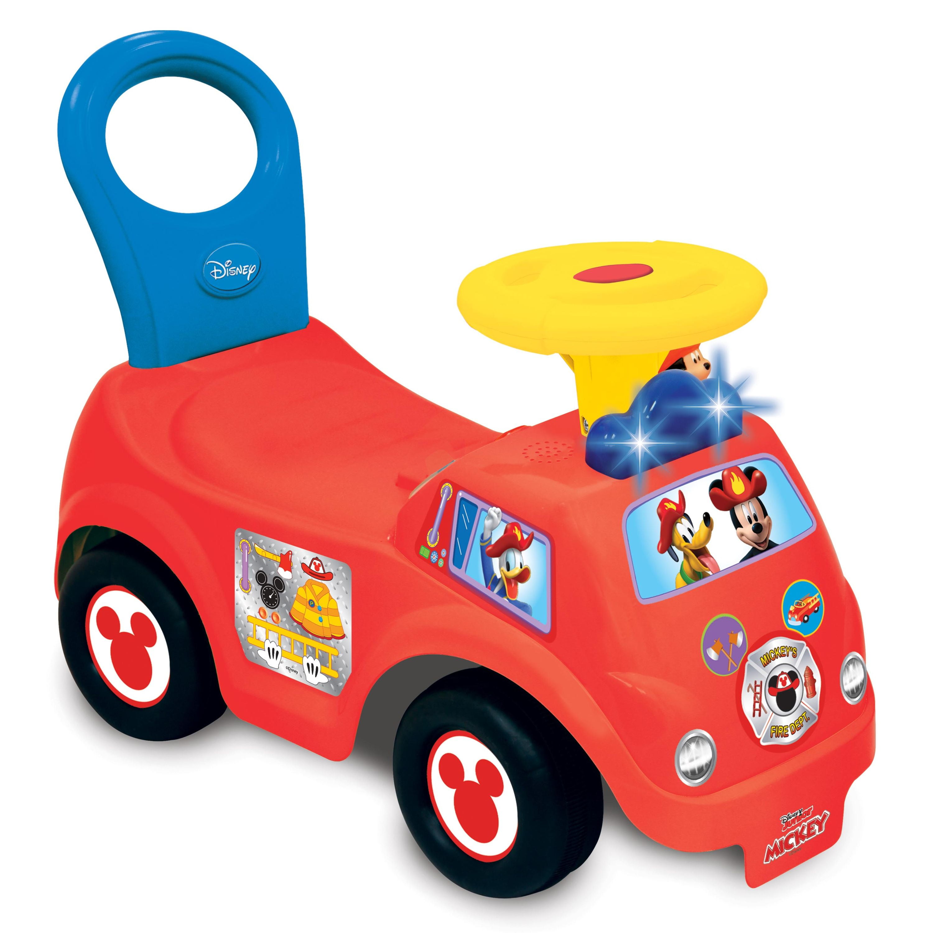 Kiddieland KDL- 050815 Light n' Sound Mickey Mouse Activity Fire Engine Kid Toy Car with Sticker Decal and Interactive Buttons for Ages 1-3 Years, Red