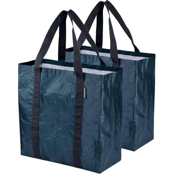 CleverMade 42L Open Frakta Reusable Grocery Shopping Tote Bag with Handles, Ocean, 2 Pack