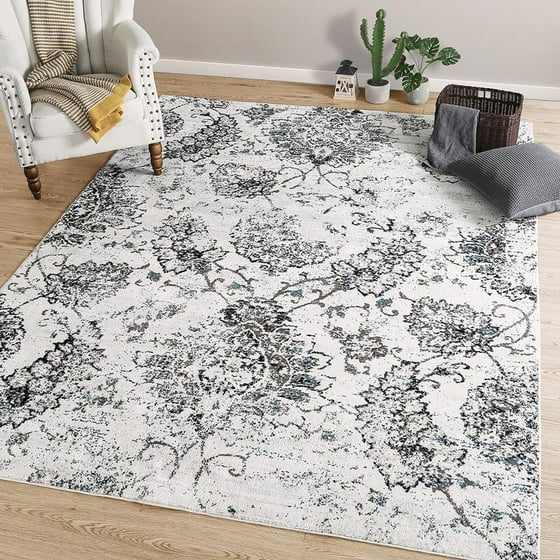 Lnc Distressed Polyester Non Slip Area Rug 5 X 8 Coastal Style