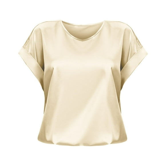 Hiiyo Women's Short Sleeved Satin Shirt Solid Color Relaxed Fit Casual Tee(S-XXL)