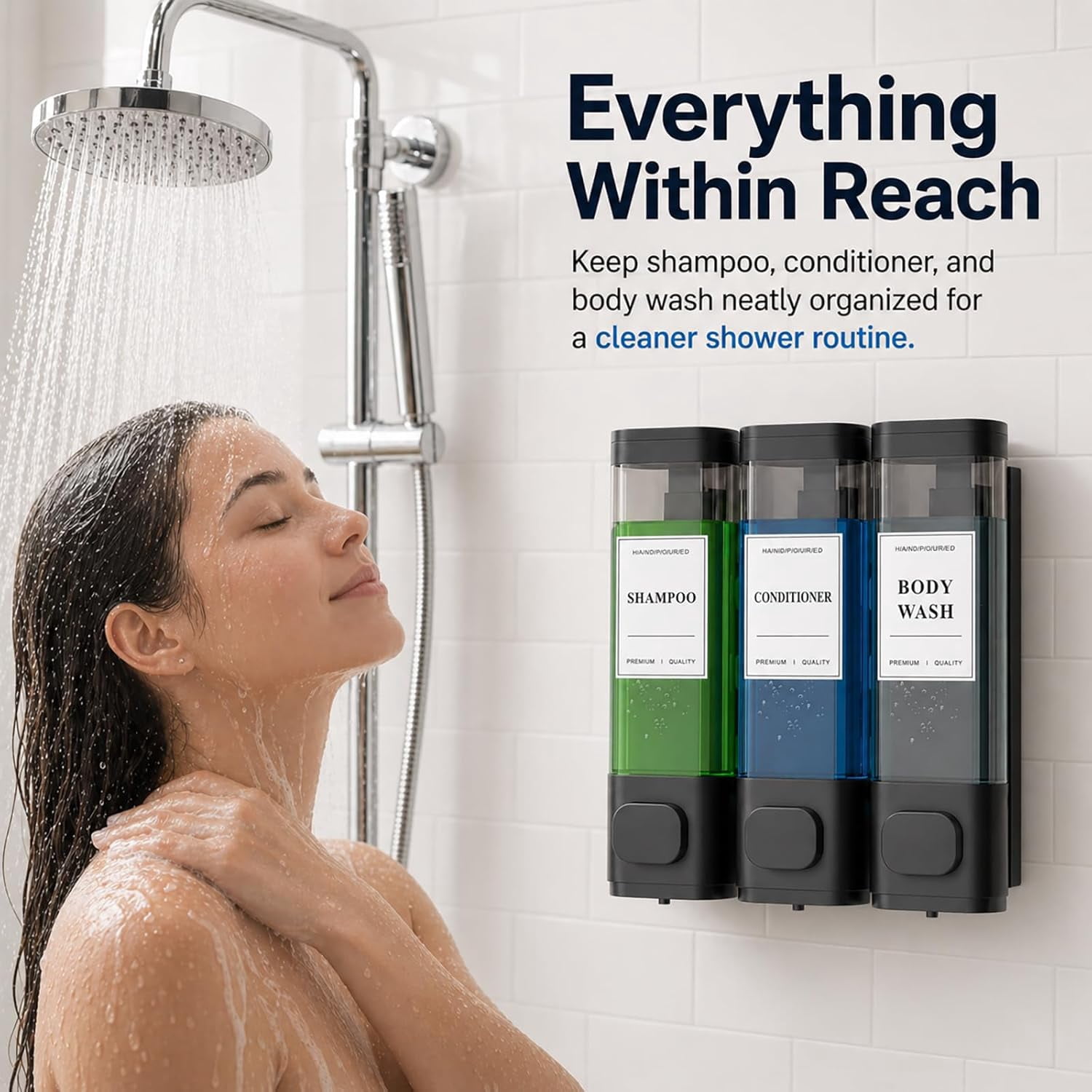 Shampoo and Conditioner Dispenser – Wall-Mounted Shower Soap Dispenser, No-Drill Installation, Lockable, 900 ml Capacity,for Bathroom & Hotel or Airbnb
