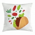 thumbnail image 1 of Taco Throw Pillow Cushion Cover, Vegan Snacks with Mexican Wheat Tortilla Lettuce Tomato Fast Food Menu, Decorative Square Accent Pillow Case, 16 X 16 Inches, Lime Green Sand Brown Ruby, by Ambesonne, 1 of 2
