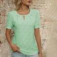thumbnail image 2 of Annhoo Womens Shirts Casual Eyelet Solid Color Crewneck Crochet Embroidered Short Sleeve Tops Going Out Clothes, 2 of 4