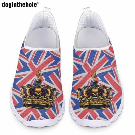 

Art Design Casual Shoes Ladies Fashion Trend New Britain Crown Print Flat Shoes Outdoor Breathable Mesh Shoes