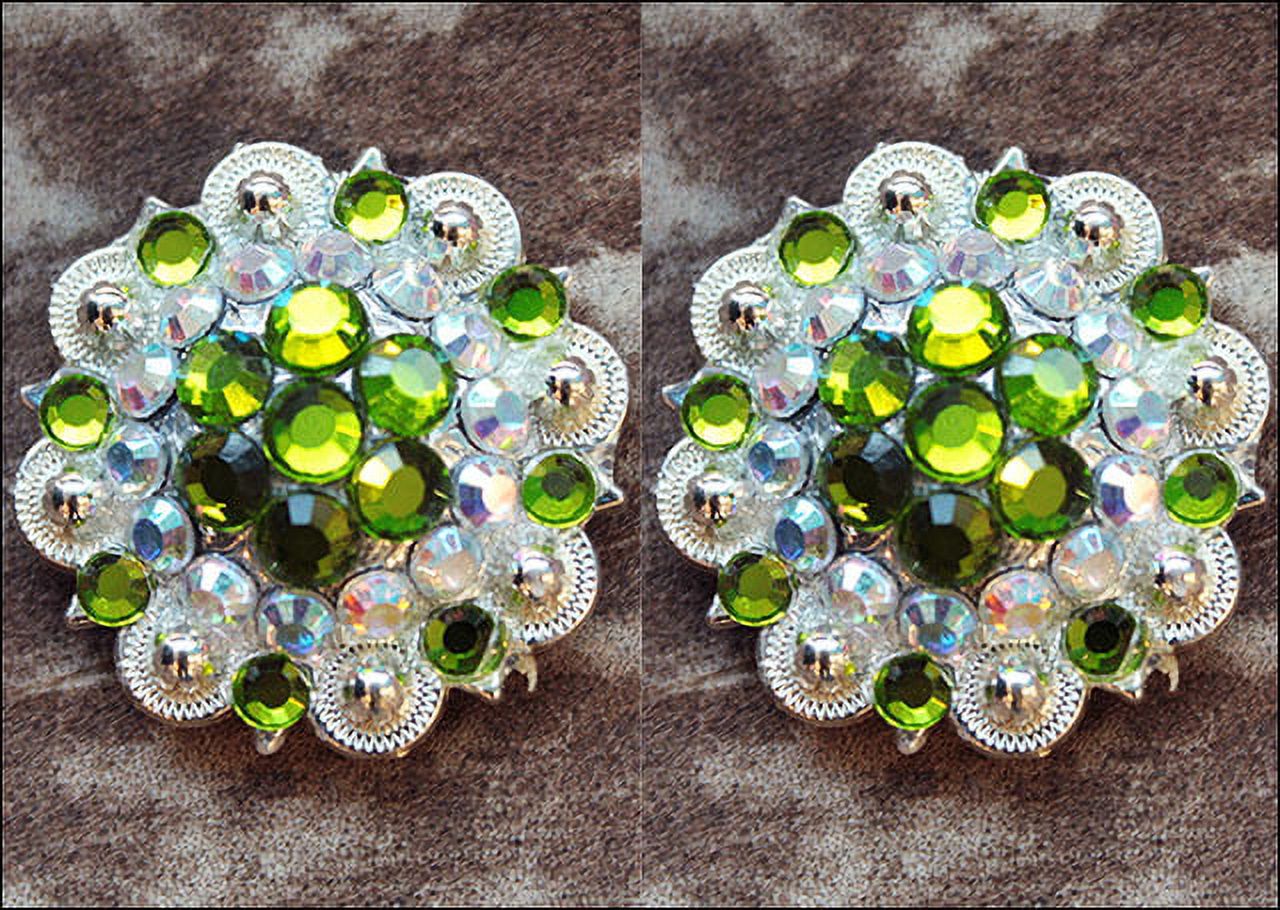 74HS Set Of 4 Western Screw Back Concho Peridot Green Crystal 1-1/4In Saddle - image 3 of 7