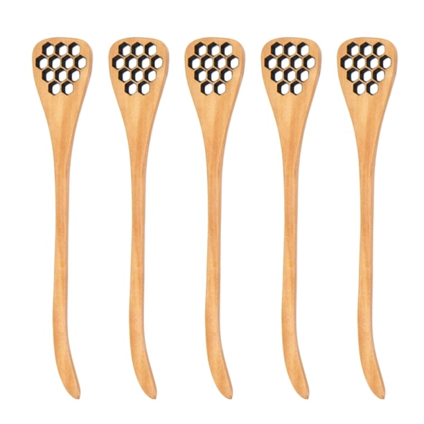 EeaseMX 5 cucharas de madera huecas para remover miel, estilo japonés, con diseño de panal, separadores de huevos y mezcladores (Burlywood)