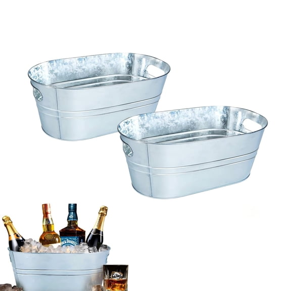 2 Pack Galvanized Ice Buckets Large 4 Gallon Metal Drink Tub for Parties, Beer Beverage Cooler with Carry Handle for Wine Champagne Cocktails Home Bar Supplies