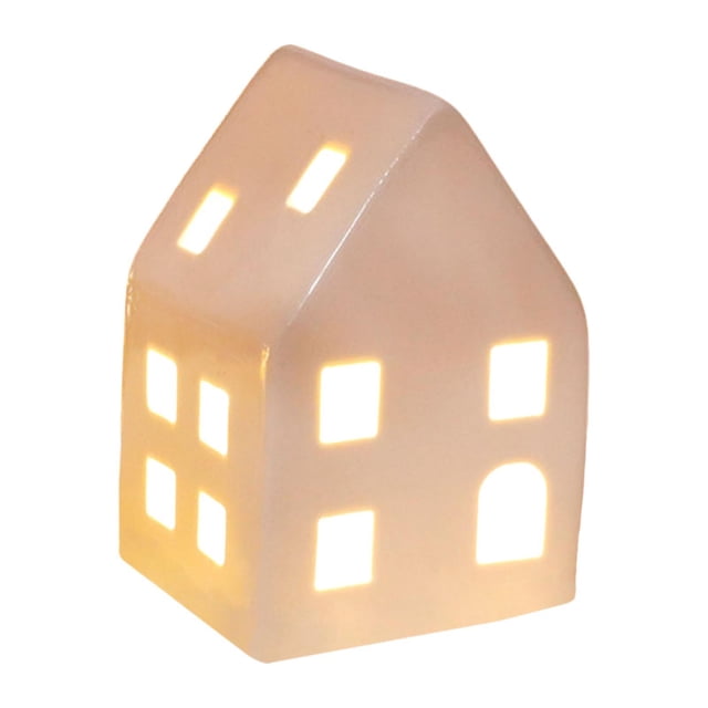 Casa iluminada con luz LED, pueblo navideño en miniatura, regalo, decoración de cerámica con LED Estilo E