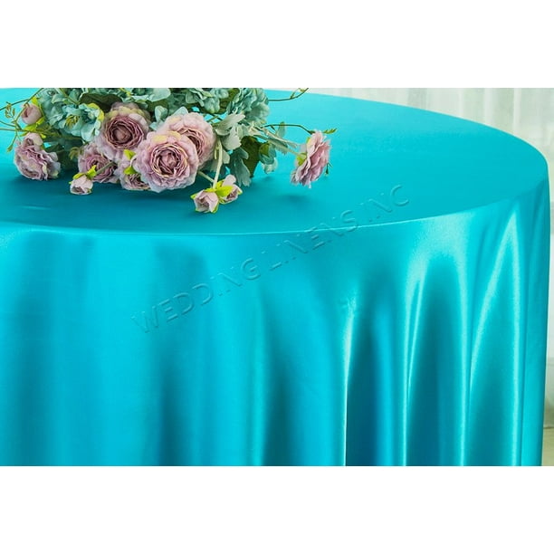 Wedding Linens Inc. 90'' Round Satin Table Cover Tablecloth Turquoise