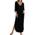 thumbnail image 2 of Posijego Women's Long Sleepshirt V Neck Long Sleeve Nightdress Soft Sleepwear Nightgowns with Pockets, 2 of 7