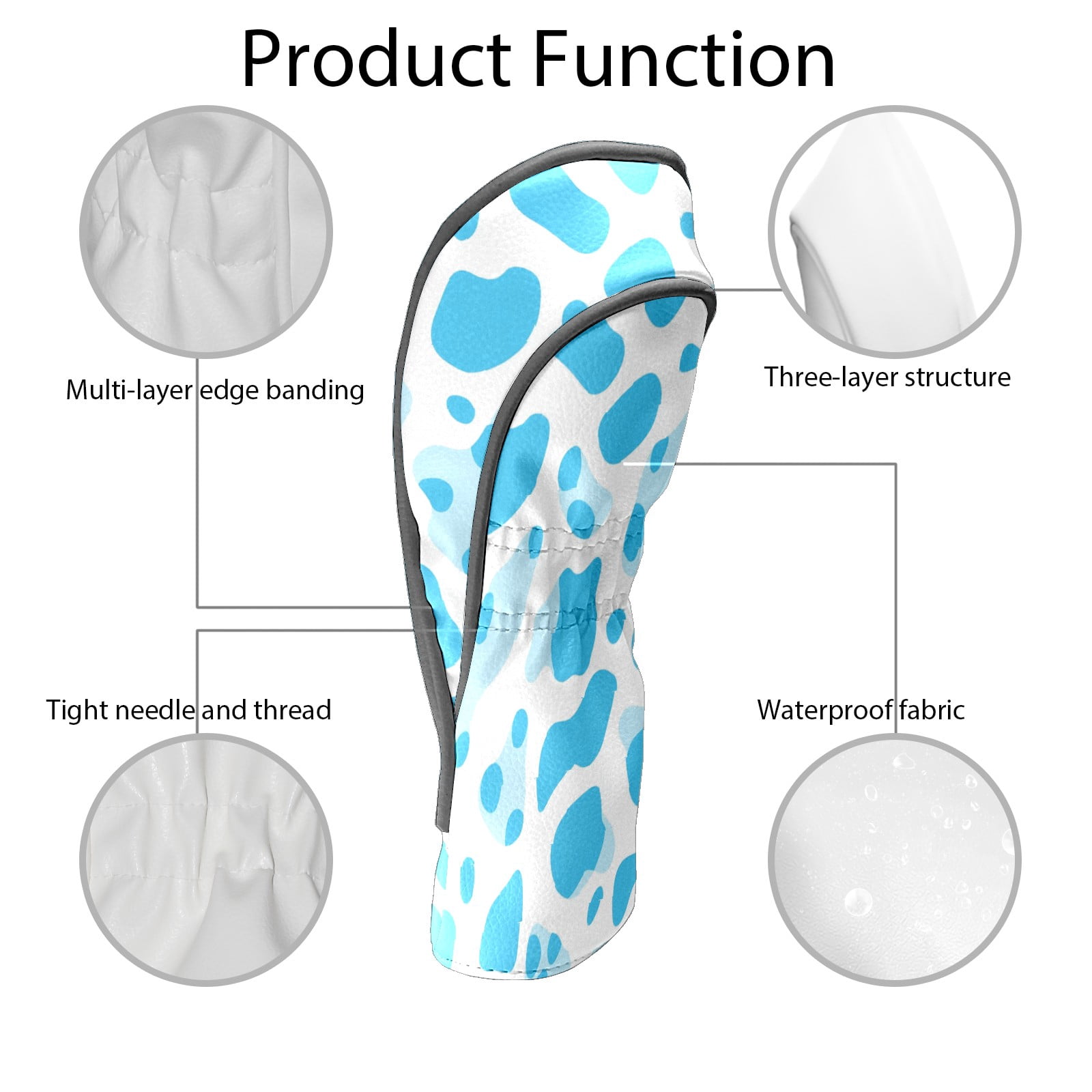 Golf Club Covers PU Leather Waterproof Head Covers for Fairway Woods Hybrids Blue Polka Dots