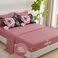 thumbnail image 3 of Floral King Comforter Set 7 Pieces Bed in a Bag, Pink Flower Print on Black Bedding Set, Soft Reversible Comforter with Sheet Set 104"x90", 3 of 7