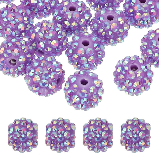 Uxcell 14mm Resin Rhinestone Clay Beads for Jewelry Making, 20 Pack, Light Purple