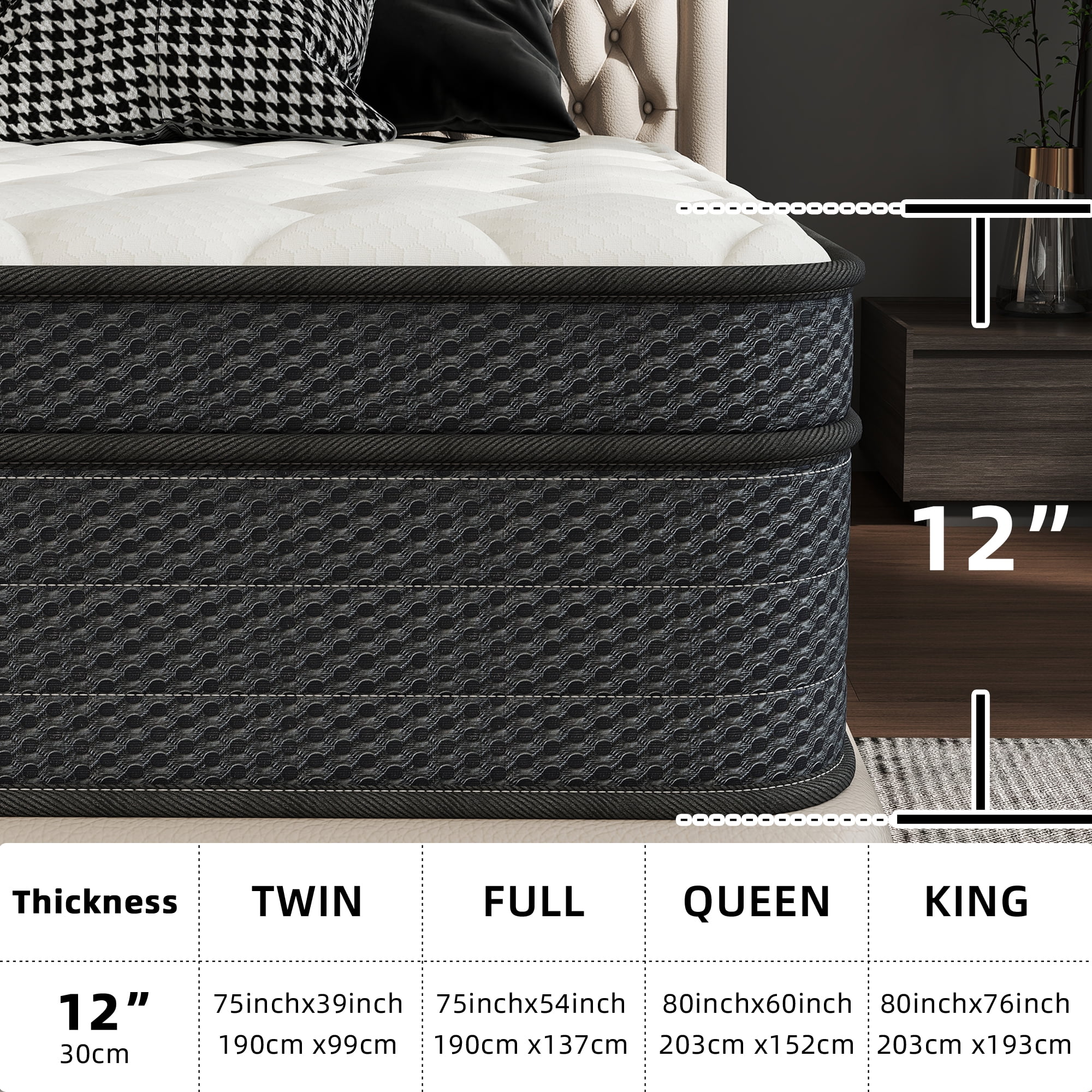 CICIMLU King Mattress 12 inch Hybrid Gel Memory Foam & Pocket Innerspring, Pressure-Relief, Medium Firm Mattress