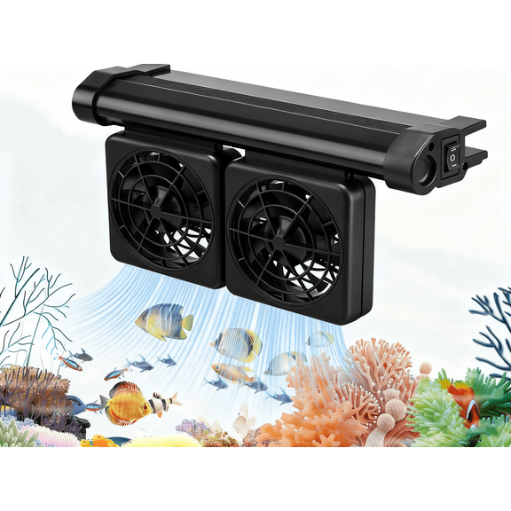 Aquarium Chillers, Fish Tank Cooling Fan System, Aquarium Chillers Cooling Fan with Adjustable Speed and Adjustable Clip for Salt Fresh Water(2 Head)