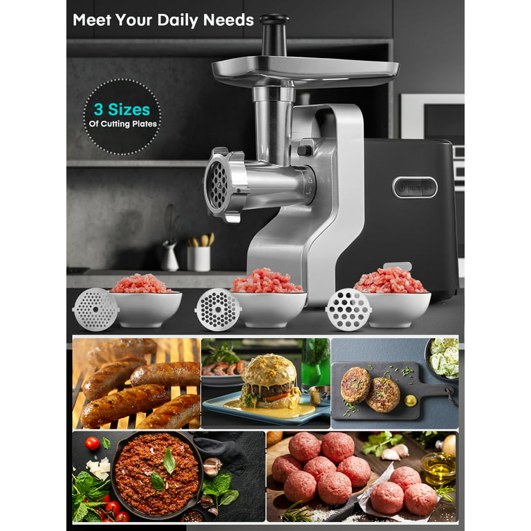  Yumystori Meat Grinder, 3000W Max 5 in 1 Meat Grinder Electric,  ETL Approval Heavy Duty Meat Mince with Sausage Stuffer Tube, 3 Plates,  Veggies Slicer / Shredder / Grater & Kubbe