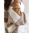 thumbnail image 5 of Women Oversized Cardigan Sweaters Open Front Color Block Lantern Long Sleeve Striped Knit Outwear Coats Khaki M, 5 of 8