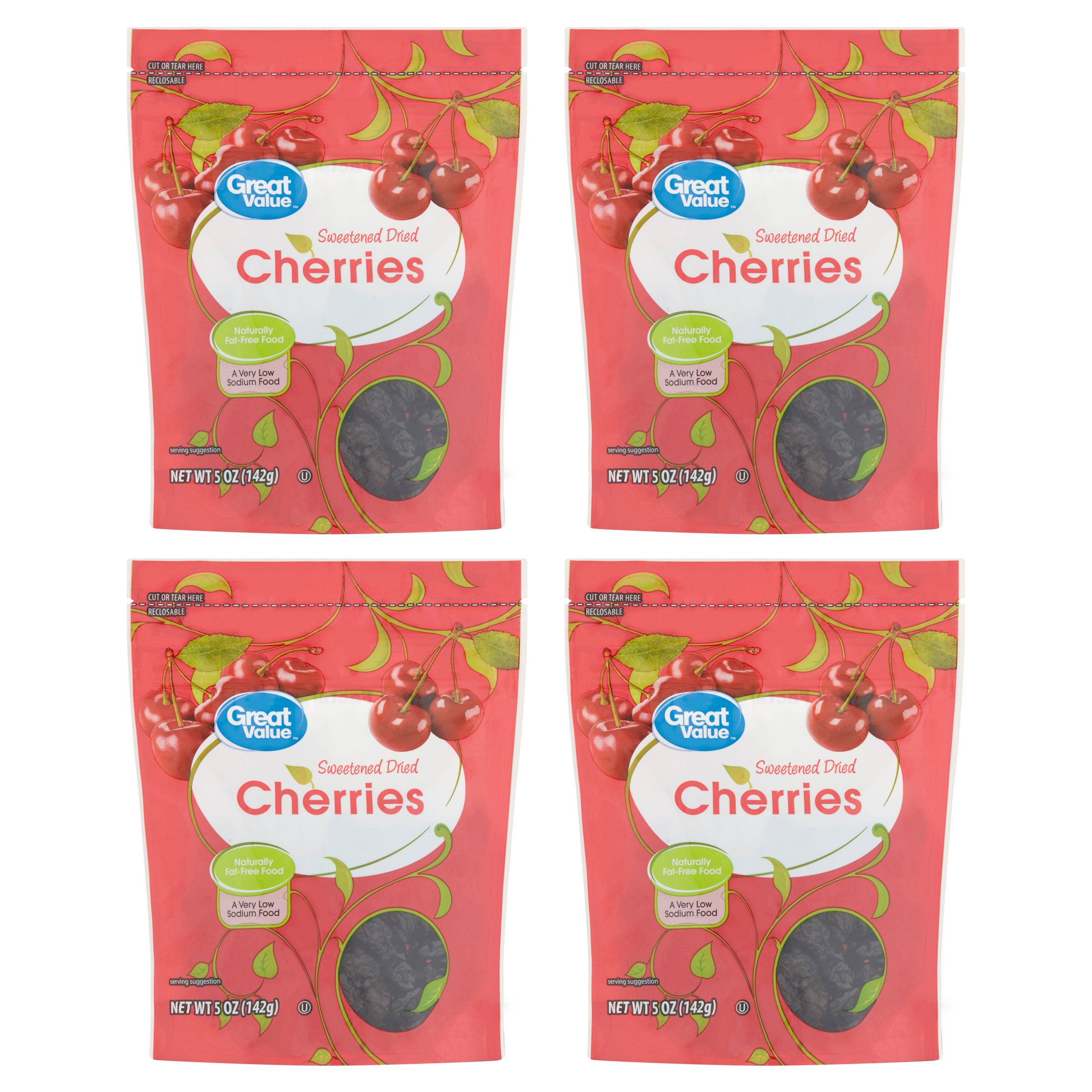 (4 pack) Great Value Sweetened Dried Cherries, 5 OZ