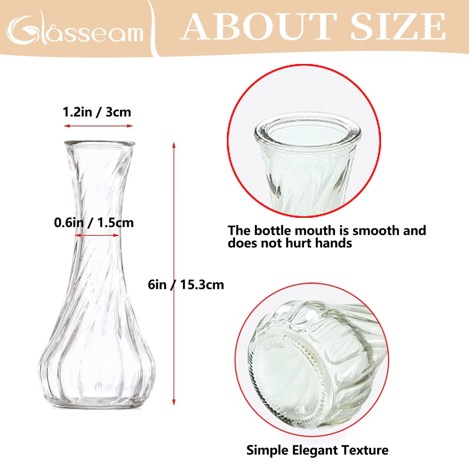 Glasseam 6 inch Small Glass Bud Vases for Flowers Set of 12 Bulk Skinny Vase for Wedding Table centerpiece