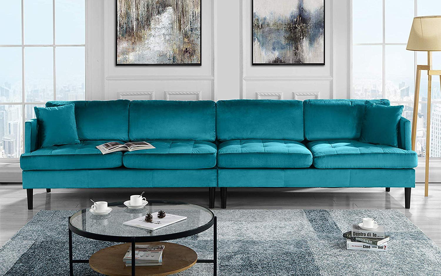 Mid Century Living Room Teal Sofa Vintage