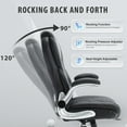 thumbnail image 5 of Executive Office Chair, High Back Faux Leather Ergonomic Office Desk Chairs with Wheels, 90-120° Rocking Managerial Swivel Home Computer Chairs with Flip up Arms Lumbar Support(Black), 5 of 9