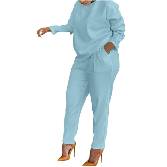2pc Tracksuit Sets for Women Outfit New Women's 2 Piece Lounge Sets Sweatshirt Casual Travel Outfits Fashion Wide Leg Tracksuit Cozy Sweatsuits Light Blue 3XL