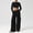 Black, variant on PISONIC Women's 2 Piece Lounge Sets Long Sleeve Crop Tops and Wide Leg Pants Set Matching Travel Airport Outfit