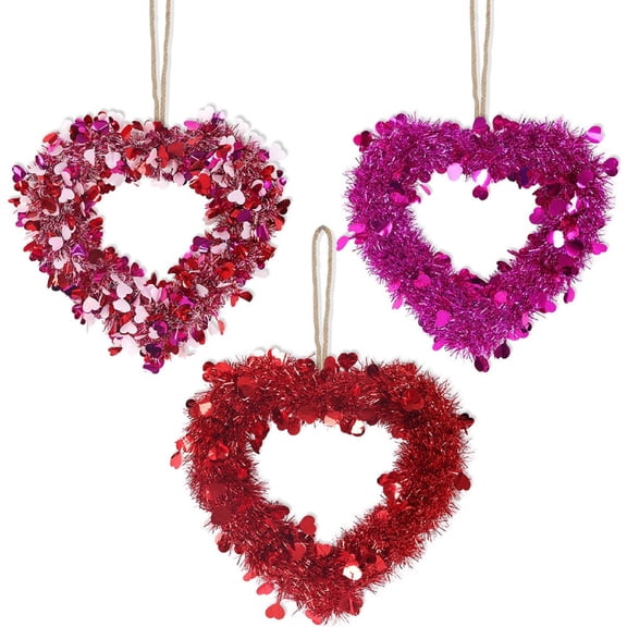 Valentine's Day Heart Shaped Wreath Festival Decoration, Elegant Seamless Red Sweetheart Love Hanging Decor for Home, Garden & Party