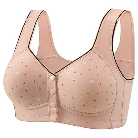 Elabch Up to 50% off Daisy Bra for Seniors Front Button Closure Bras Older Women No Underwire Easy Close Bra Soft Cup Sleep Bra - Summer Savings Clearances Pink 5XL