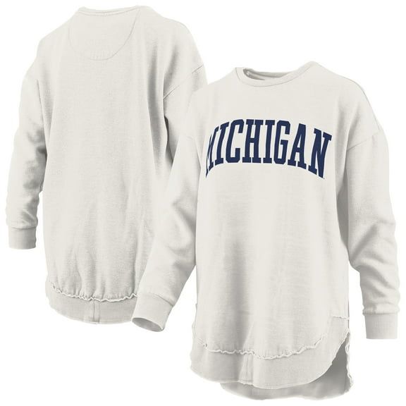 Women's Pressbox Oatmeal Michigan Wolverines Melange Poncho Vintage Fleece Long Sleeve Pullover Sweatshirt