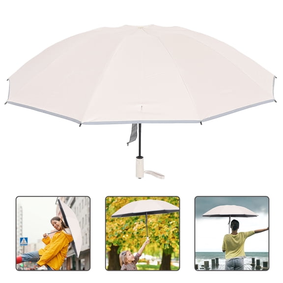 MEIBUTYUP Travel Umbrella with Uv Blocking Large Canopy and Automatic Reverse Folding in Beige