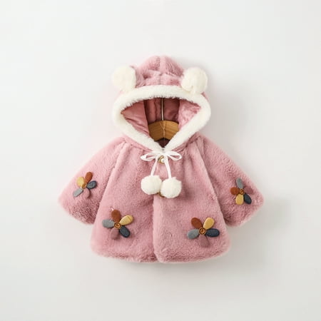 

Tagold Boys and Girls Winter Cotton Coats Outerwear Jackets Toddler Girls Solid Color Plush Cute Flowers Rabbit Ears Winter Hoodie Thick Coat Cloak Gifts for Kids on Clearance Purple 6-9 Months