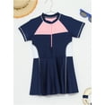 thumbnail image 4 of Sholeno Girls One Piece Short Sleeve Swim Dress Color Block Rash Guard Sport Swimwear Bathing Suit Dark Blue 5-6, 4 of 7