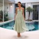 thumbnail image 4 of Vestido Fluido con Tirantes Finos y Corsé para Mujer, Ideal para Vacaciones en la Playa o Como Invitada de Boda Verde M, 4 of 10