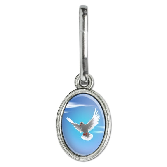 Dove Bird Flying In the Sky Antiqued Oval Charm Clothes Purse Suitcase Backpack Zipper Pull Aid