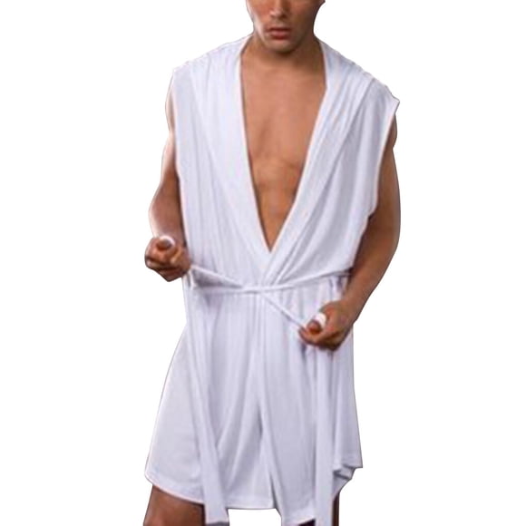 Minnieouse Albornoz sedoso para hombre, pijama con capucha, ropa de dormir, sin mangas, trajes de baño finos Sombreros Blanco METRO