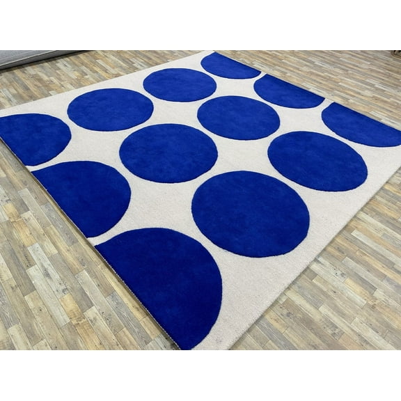 Handmade Tufted Nz Wool Carpets White & indigo blue Rug 10x14 ft new design Area Rug