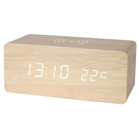 Fm Radio Wooden Digital Alarm Clock, 10w Fast Wireless Charger Stfor iPhone 16 15 14 13 12 Pro Max Plus Samsung Galaxy S21