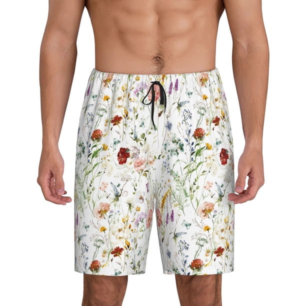 Fotbe Wildflower Watercolor Pantalones Cortos de Pijama para Hombre, Ropa de Dormir, Pantalones de Pijama Cortos para Hombre-X-Large
