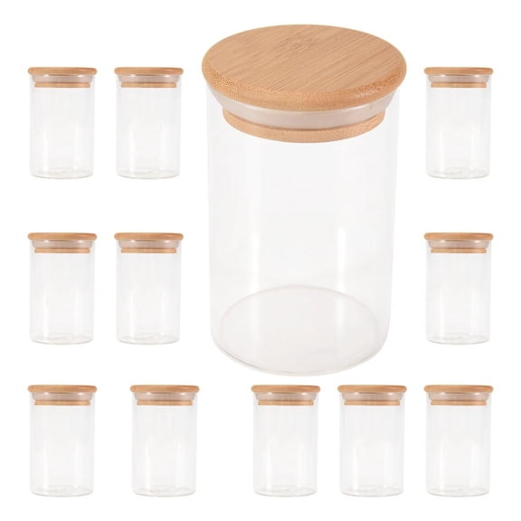 12Pcs Glass Jars Set(300Ml),Clear Spice with Bamboo Lids, Food Storage Canisters for Kitchen Counter Organizer