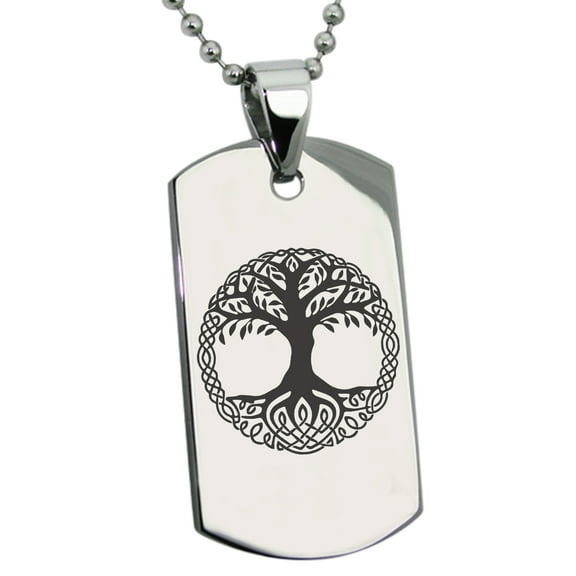 Stainless Steel Yggdrasil Great Tree of Life Viking Norse Engraved Dog Tag Pendant Necklace