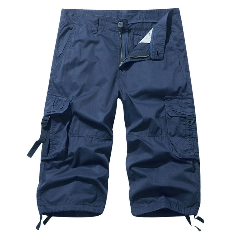 Capri Pants for Men Casual Button Zipper 3/4 Cargo Pants Baggy