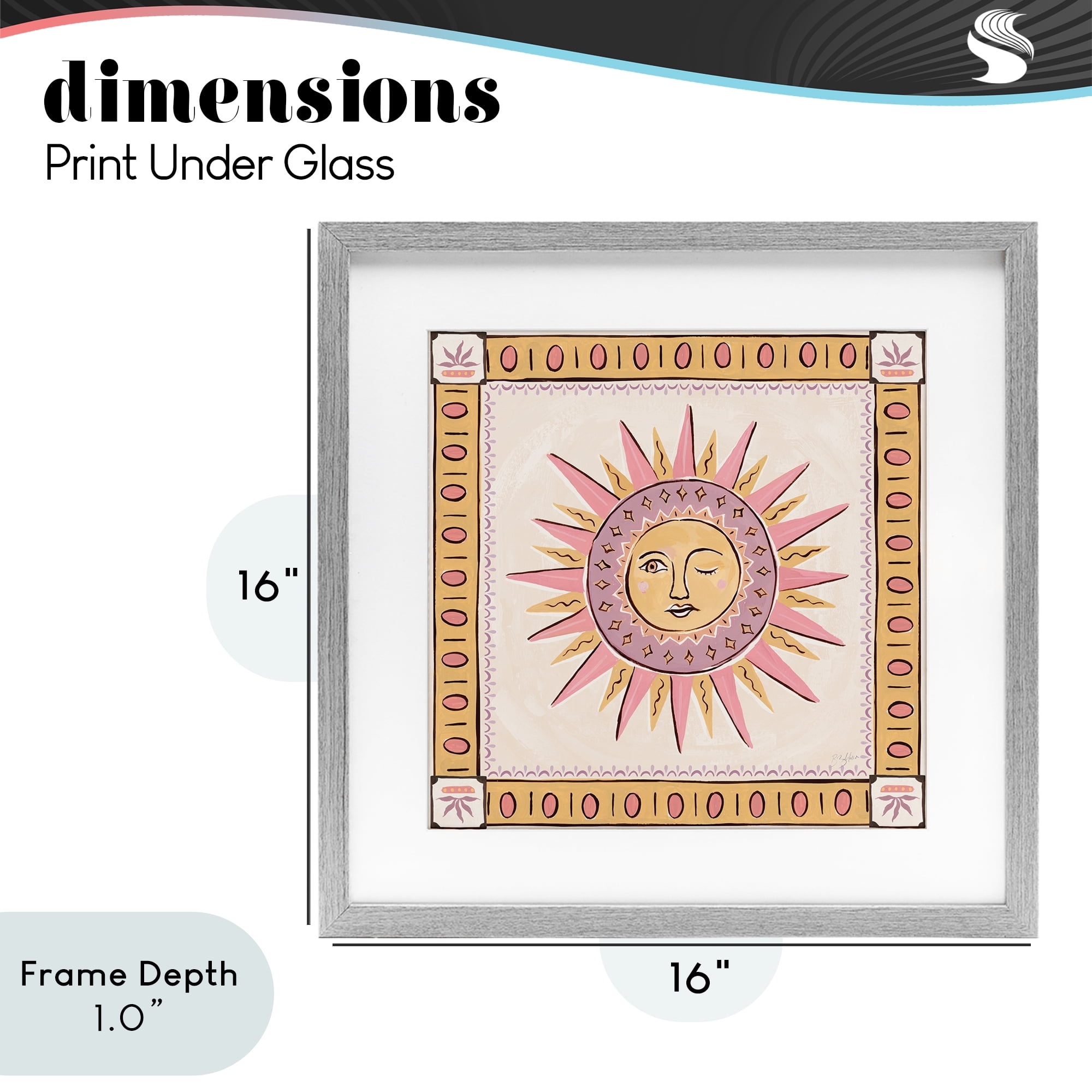 Stupell Industries Pastel Winking Sun with Border Gray Framed Print Under Glass, design by Two If By Sea Studios