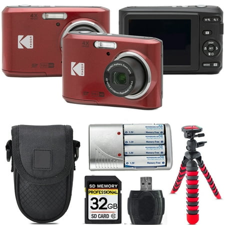 Kodak Pixpro FZ45 Camera (Red) + Extra Battery +Tripod + Case -32GB Kit
