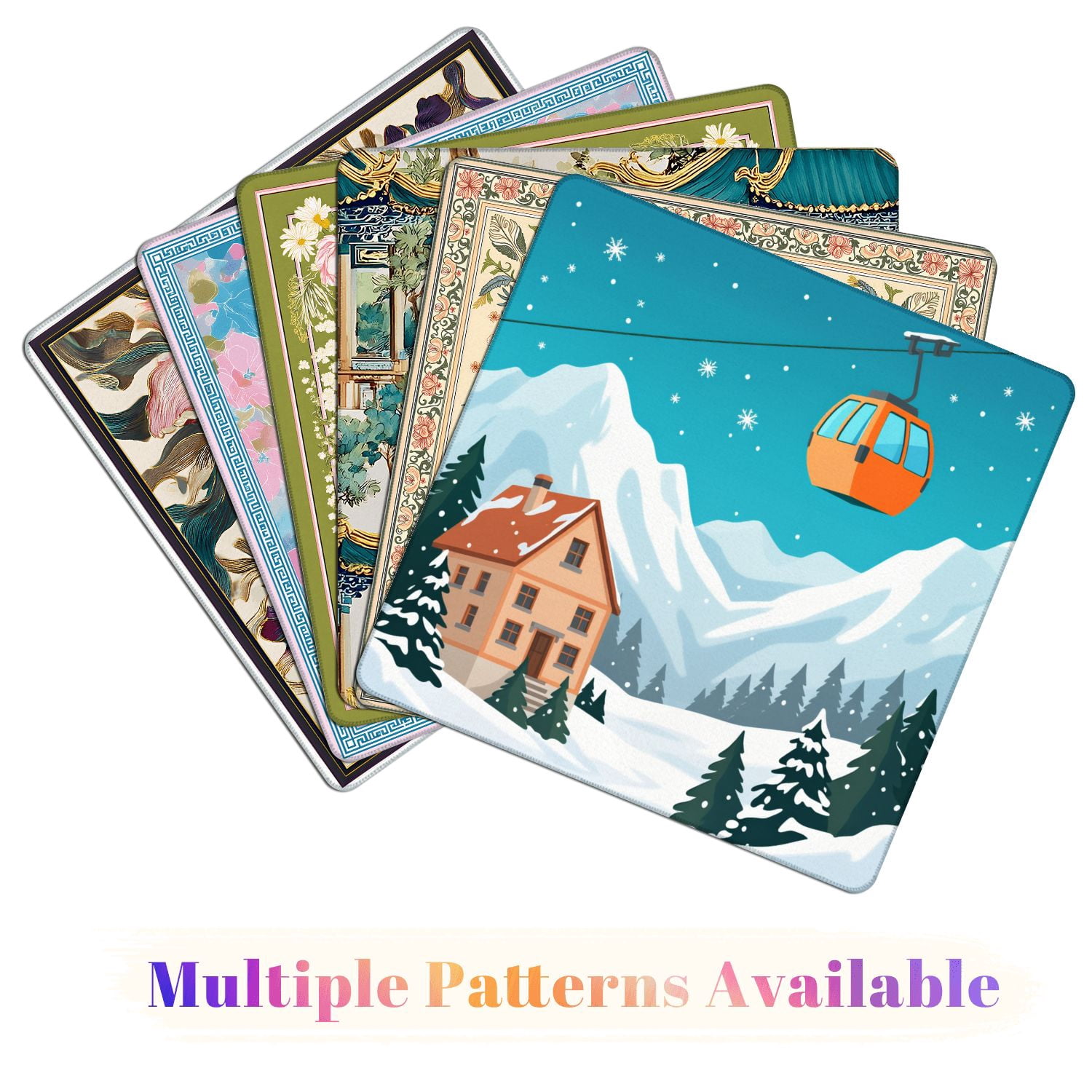 Mahjong Mat 31.5" x 31.5" Ski resort red gondola lift chalet mountain landscape Non-Slip Noise Reduction American Mahjong Tiles Table Cover for Dominoes Poker Card Board Games Gift