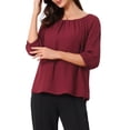 thumbnail image 4 of INSPIRE CHIC Work Shirts for Women's Office Half Sleeve Crew Neck Dressy Casual Tops M Wine Red, 4 of 6